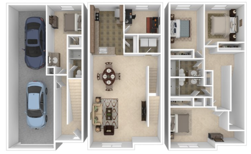 Floor plan for 4 beds, 3 baths, 2552 sqft